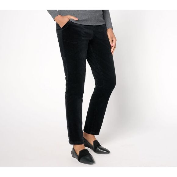 Denim & Co. Women's Petite Pants PL Archives Smooth Waist Corduroy Black A670959 - Picture 1 of 4